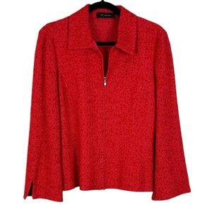 St. John Classic Boucle Textured Wool Flare Sleeve Full Zip Jacket Medium Red